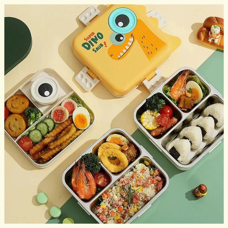 Dino Design Steel Lunch Box with Spoon